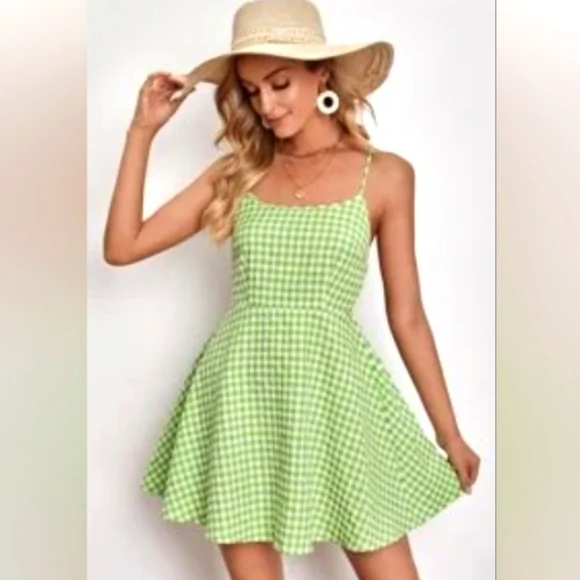 NEW Gingham Halter spring/summer dress with lace up back - Picture 1 of 3